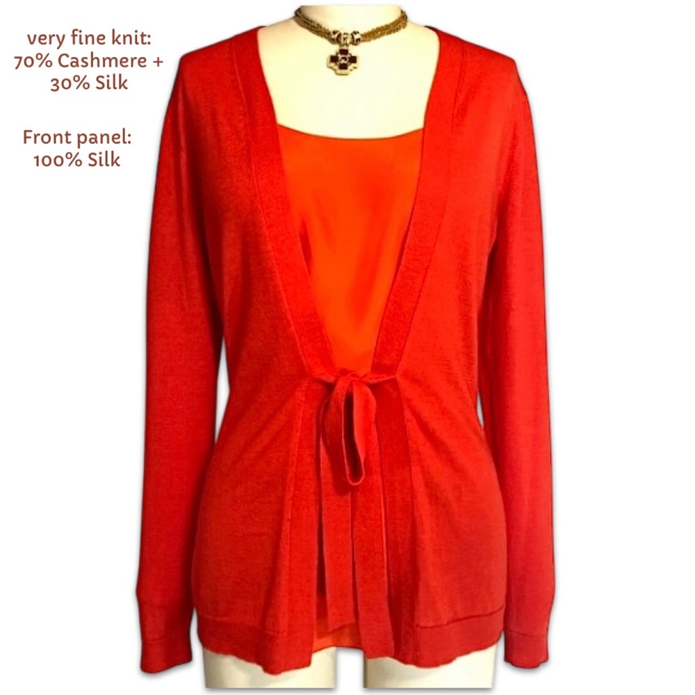 Lafayette 148 Red Tie-Front Cashmere + Silk Sweater Small